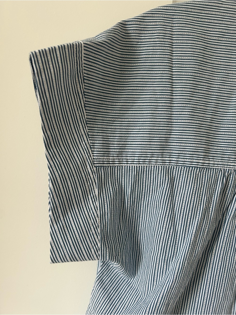 Anthropologie Pilcro Blue Striped Ruffle-Trim Button Front Shirt Top Blouse - Picture 8 of 12